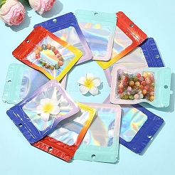 60個 3色 長方形 グリッター ホログラフィック PVC 再封可能包装袋  セルフシールバッグ  ミックスカラー  12x9x0.15cm  片側の厚さ：2.5ミル（0.065mm）  20個/カラー&nbsp;ABAG-YW0001-21