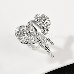 女性用真鍮調節可能オープンカフリング  カドミウムフリー＆鉛フリー  象  プラチナ  31.5x30mm&nbsp;RJEW-R032-02P
