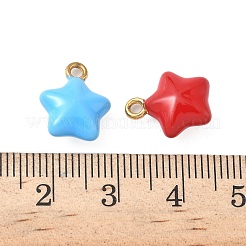 304ステンレススチール製エナメルスターチャーム  イオンプレーティング（ip）  ゴールドカラー  ミックスカラー  14x11x6mm  穴：1.6mm&nbsp;STAS-I346-51G