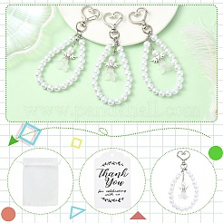 合金と模造真珠のアクリルペンダント装飾  天使  合金製回転留め具、紙製ギフトタグ、オーガンジー製ギフトバッグ付き  プラチナ  140mm&nbsp;HJEW-CJ00089