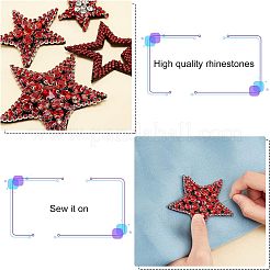 4個 4スタイル コンピューター刺繍布 縫い付けパッチ  マスクと衣装のアクセサリー  ガラスシードビーズで  スター  レッド  62x60x4mm&nbsp;DIY-FG0002-72