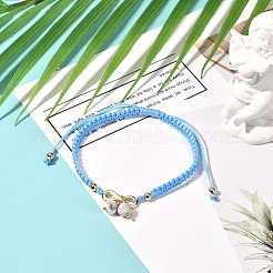 調節可能な天然宝石の編みこみのブレスレット  真鍮のビーズで  ミックスカラー  1/4インチ（0.5cm）  内径：2-1/8~3-1/8インチ（5.5~8cm）&nbsp;BJEW-JB07026