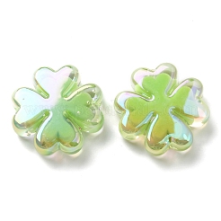 UVメッキアクリルビーズ  虹色の  二層ビーズ  クローバー  黄緑  25x25x8mm  穴：3mm&nbsp;SACR-G033-03A