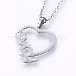 変色しにくい304ステンレススチール製ジュエリーセット  スタッドピアスとペンダントネックレス  単語「love」付けのハート  バレンタインデーのために  ステンレス鋼色  ネックレス：17.7インチ（45cm）  スタッドピアス：9.5x9.5x1.2mm  ピン：0.8mm&nbsp;SJEW-O090-23P