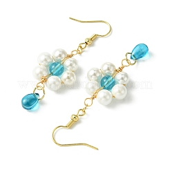 貝殻パールとガラスのダングルイヤリング  花と涙  女性のための  ダークターコイズ  60x20mm&nbsp;EJEW-JE05931-02