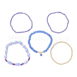 5Pcs 5 Style Glass & Lampwork Evil Eye Stretch Bracelets Set&nbsp;BJEW-JB09619-05