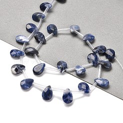 天然石ソーダライトビーズ連売り  多面カット  ティアドロップ  トップ掘削  12x8x3.5mm  穴：0.9mm  約22~25個/連  13.78''（35センチメートル）&nbsp;G-Q167-A08-01