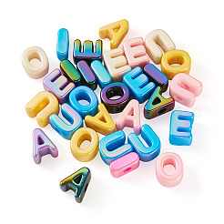 30 個 5 スタイル UV メッキ不透明アクリルビーズ  虹色の  文字 aeiou  ミックスカラー  21.5x12.5~17.5x13~14mm  穴：6mm  6個/スタイル&nbsp;SACR-TA0001-63