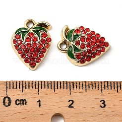 Uv メッキ合金エナメル ペンダント  ラインストーン付き  苺  レッド  17x13x5mm  穴：1.6mm&nbsp;FIND-A054-10B-G