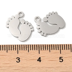 変色しない304ステンレススチールチャーム  レーザー切断  足跡チャーム  ステンレス鋼色  14x13.5x1mm  穴：1.6mm&nbsp;STAS-J042-25P