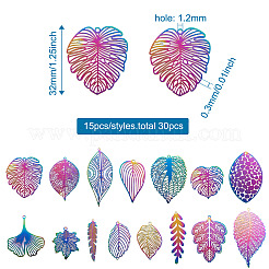 30 Pcs 15 Styles 201 Stainless Steel Filigree Pendants&nbsp;STAS-FW0001-10