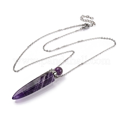 Natural Amethyst Bullet Shaped Perfume Bottle Pendant Necklaces&nbsp;G-B089-02P-08
