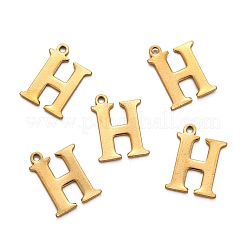 イオンプレーティング（IP）304ステンレススチールアルファベットチャーム  ゴールドカラー  文字.h  12x9x1mm  穴：1mm&nbsp;STAS-H122-H-G