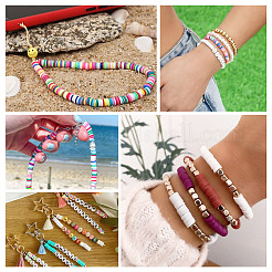 DIY プレッピー ブレスレット メイキング キット  ポリマークレイディスク、アクリルレター、プラスチックスター、天然シェルビーズを含む  ハート＆リーフ＆エンジェル＆フラミンゴ合金ペンダント  ピンセット  はさみ  ミックスカラー&nbsp;DIY-TA0008-97