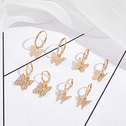 真鍮と合金のダングルフレンチフックピアス（女性用、4ペア、4スタイル）  蝶  ライトゴールド  23.5~27x12~15mm  1ペア/スタイル&nbsp;EJEW-AN0003-83