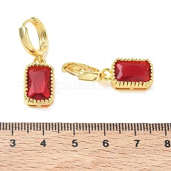 真鍮とガラスのぶら下がりフープピアス（女性用）  長方形  長持ちメッキ  ラックめっき  鉛フリー＆カドミウムフリー  ゴールドカラー  レッド  32x10mm&nbsp;KK-CBA760A-04G-02