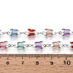 手作りの真鍮製バタフライリンクチェーン  ガラスと  ハンダ付け  スプールで  プラチナ  11x7x2mm  約16.40フィート（5m）/ロール&nbsp;CHC-N024-06P