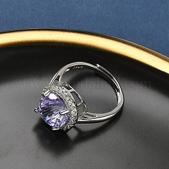 スター指輪シルバーマイクロパヴェキュービックジルコニアフィンガー指輪925個  フラットラウンド  プラチナ  スミレ  13mm  usサイズ7 1/4(17.5mm)&nbsp;RJEW-B134-01A-04