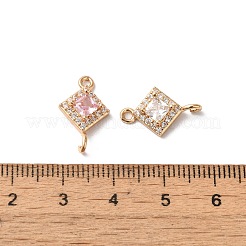 Brass Micro Pave Clear Cubic Zirconia Rhombus Links Connector Charms&nbsp;KK-C062-004G