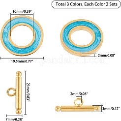 304ステンレススチールトグル留め具  エナメル  リング  ゴールドカラー  ミックスカラー  リング：19.5x2mm  内径：10mm  バー：21x7x3mm  穴：2mm  3色  2セット / カラー  6セット /箱&nbsp;STAS-FH0001-14