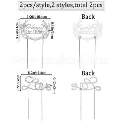 2Pcs 2 Styles Alloy & Rhinestone Cake Toppers&nbsp;AJEW-CP0001-44S