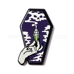 印刷されたアクリルパーツ  ハロウィン用  ヴァンパイアハンドチャーム付き棺  ボトル模様  42x24.5x2.5mm  穴：2mm&nbsp;SACR-F003-01H