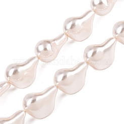 透明スプレー塗装ガラスビーズ連売り  ティアドロップナゲット  フローラルホワイト  23x16.5x13.5mm  穴：1.2mm  約18個/連  16.14~16.34インチ（41~41.5cm）&nbsp;GLAA-N001-38