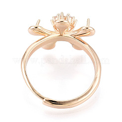 Flower Brass Micro Pave Clear Cubic Zirconia Adjustable Ring Settings&nbsp;KK-T076-73G