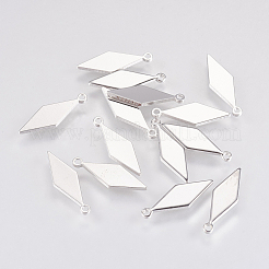 真鍮チャーム  菱形  プラチナメッキ  16x5x1mm  穴：1mm&nbsp;KK-K215-07P