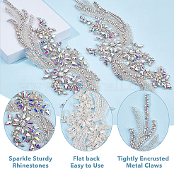 ガラスのラインストーンの花のアップリケ  ポリエステル刺繍レース飾りアクセサリー  クリスタルAB  370x140x9mm&nbsp;PATC-WH0005-50