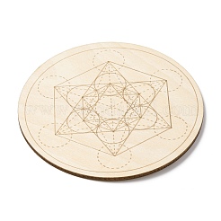 神聖幾何学の木製格子  レーザー彫刻クリスタルグリッド＆祭壇用コースター  ラウンド  六角  100x2.5mm&nbsp;DJEW-F028-01D