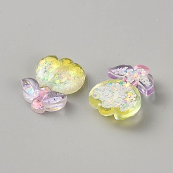 クリアアクリルカボション  キラキラのスパンコール付き  チューリップの花  きいろ  29x21.5x6.5mm&nbsp;TACR-SZC0001-04A
