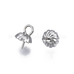 変色しない304ステンレススチールカップペグベイルペンダント  片穴パーツ用  花  ステンレス鋼色  8.5x6mm  穴：2mm  ピン：0.7mm&nbsp;STAS-S057-56