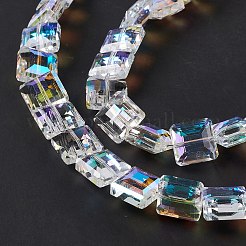 透明電気メッキガラスビーズ連売り  半分メッキ  正方形  13x13x7mm  穴：1.2mm  約50個/連  25.98''（66センチメートル）&nbsp;EGLA-E030-01K
