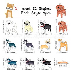 24個12スタイルラックメッキ真鍮エナメルペンダント  丸カン付き  プラチナ  犬  ミックスカラー  9.5~28.5x17.5~23.5x2mm  穴：1.6~2mm  2個/スタイル&nbsp;ENAM-SZ0002-80