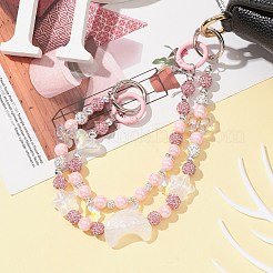 ハート＆ムーン＆スターのアクリルビーズバッグストラップ  亜鉛合金スプリングゲートリング付き  フラミンゴ  27.3~35.7cm  2個/セット&nbsp;AJEW-BA00109