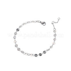 304ステンレススチール製フラットスパンコールチェーンブレスレット  カニカン付き  ステンレス鋼色  5.91インチ（15cm）&nbsp;BJEW-OY001-03P