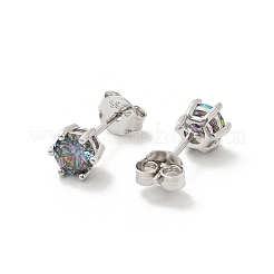 スターリングシルバーのモアッサナイトラインストーンスタッドピアス925個  フラットラウンド  プラチナ  7x8mm&nbsp;EJEW-U042-05P-01
