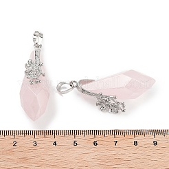 宝石ファセットティアドロップペンダント  ラックメッキプラチナトーン真鍮フラワーチャーム  カドミウムフリー＆鉛フリー  44~45.5x14.5~15.5x16~17mm  穴：6.5x5mm&nbsp;G-Q163-04P