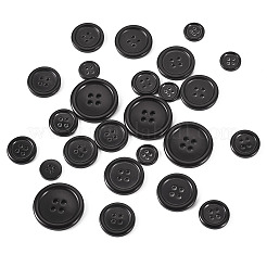 136種類の樹脂ボタン5個  フラットラウンド  ブラック  11~25x2~3mm  穴：1~2mm  5スタイル&nbsp;RESI-TA0004-09A