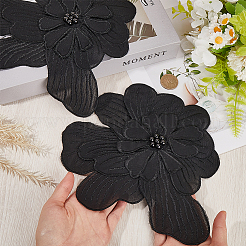 ポリエステル糸アイロン/縫い付けパッチ  ホットメルト接着剤  布のアップリケ  花  ブラック  230x255x15mm&nbsp;PATC-WH20007-07A