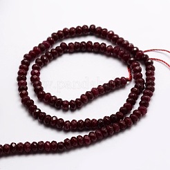 染め天然マレーシアジェイド翡翠ロンデルビーズ連売り  多面カット  暗赤色  4x2~3mm  穴：1mm  約110~115個/連  14インチ&nbsp;G-E316-2x4mm-20