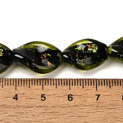手作りの二色性箔ガラスビーズ連売り  葉  芝生の緑  18x13x6.5mm  穴：1.5mm  約19個/連  13.19''（33.5センチメートル）&nbsp;DICH-U001-08B