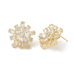 Double Layer Flower Brass & Clear Marquise Cut Cubic Zirconia Stud Earrings&nbsp;KK-CBA36A2-05G