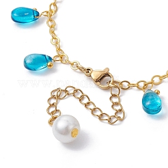 Alloy Starfish Scallop Shell Shape with Glass Teardrop Charm Bracelets&nbsp;BJEW-JB09983-01
