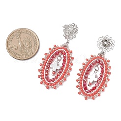 3 Pairs Cross Oval Glass Seed Bead Woven Stud Earrings&nbsp;EJEW-MZ00595