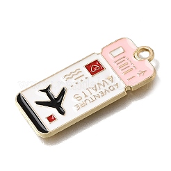エナメルペンダントと合金  搭乗券チャーム  ライトゴールド  ブラック  33x14x1mm  穴：2.5mm&nbsp;LS-AL-CBA91FD-01F