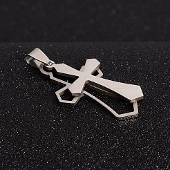 変色しない201ステンレススチールクロススプリットペンダント  ステンレス鋼色  42x22.5x1.5mm  穴：4x9mm&nbsp;X-STAS-I032-013