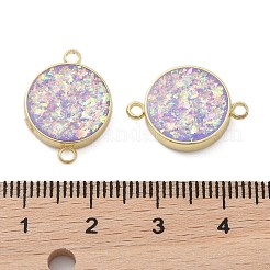 Rack Plating Brass Flat Round Connector Charms with Synthetic Opal&nbsp;KK-Q020-01A