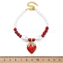 Strawberry Brass Micro Pave Clear Cubic Zirconia Charm Bracelets&nbsp;BJEW-G740-04G